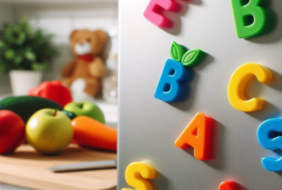 photo showing magnetic letters on a freezer door