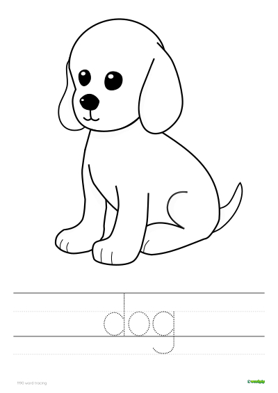 thumbnail of a dog word tracing and coloring page