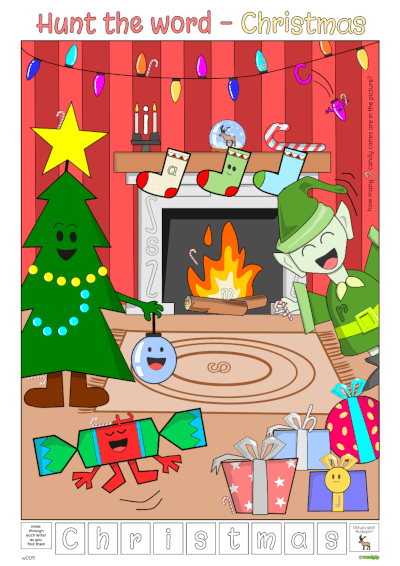 thumbnail of worksheet hunt the word Christmas colour