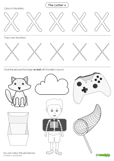 Letter x Worksheet 1