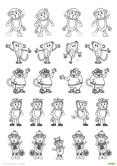 thumbnail image of an eighth monkey coloring page