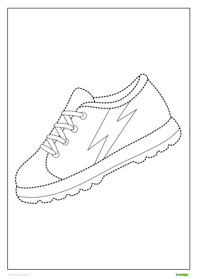 Tracing the shoe. A shoe exercise for children to trace.
