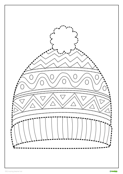 Tracing beanie hat. Exercises for children to trace.