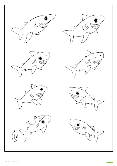 Tracing sharks. A shark exercise for children to trace.