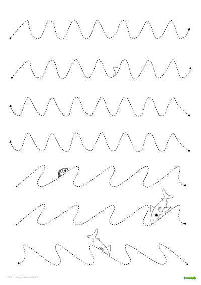 Tracing sharks. A shark exercise for children to trace.