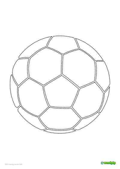 Tracing the soccer ball worksheet graphic thumbnail which is of a black and white dotted soccer ball