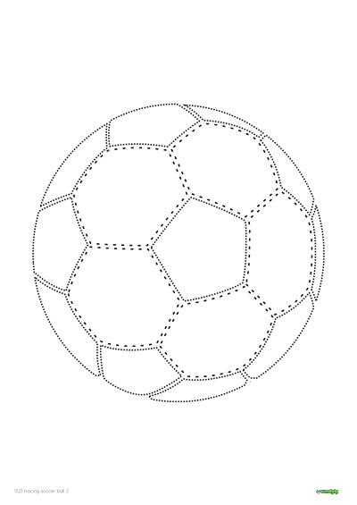 Tracing the soccer ball worksheet graphic thumbnail which is of a black and white dotted soccer ball