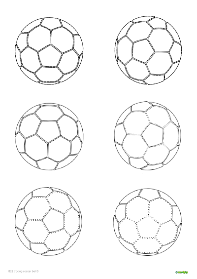 Tracing the soccer ball worksheet graphic thumbnail which is of a black and white dotted soccer ball
