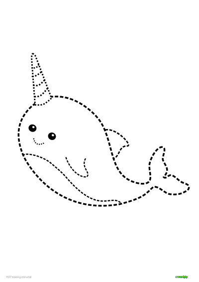 Tracing narwhal. Exercises for children to trace.