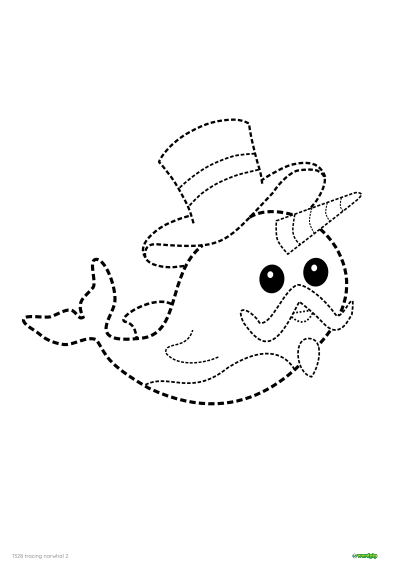 Tracing narwhal. Exercises for children to trace.