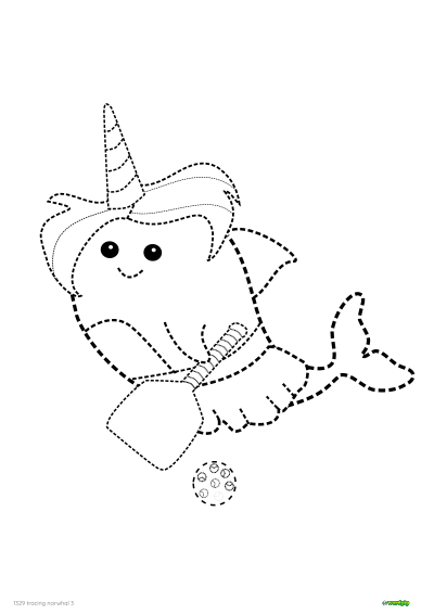 Tracing narwhal. Exercises for children to trace.