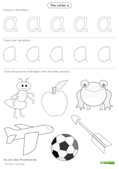 thumbnail image of letter a worksheet width=