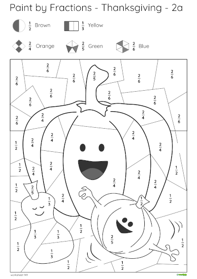 thumbnail of paint by fractions pumpkin worksheet