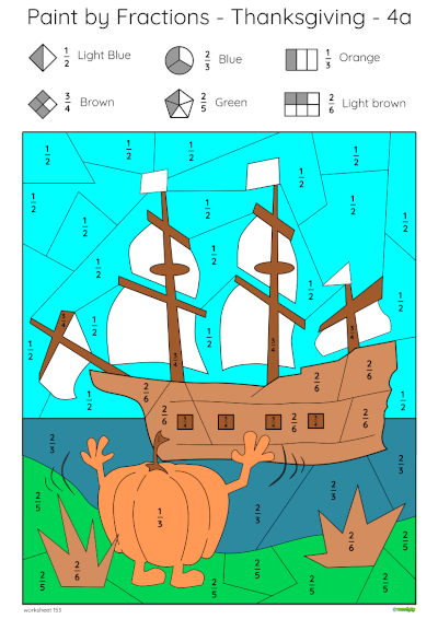 example of a completed paint by fractions Mayflower worksheet
