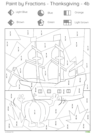 thumbnail of paint by fractions Mayflower worksheet 4b which has no fractions names in the key