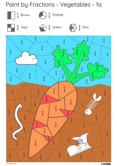 paint by fractions carrot worksheet