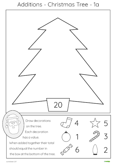 additions Christmas Tree 1a worksheet