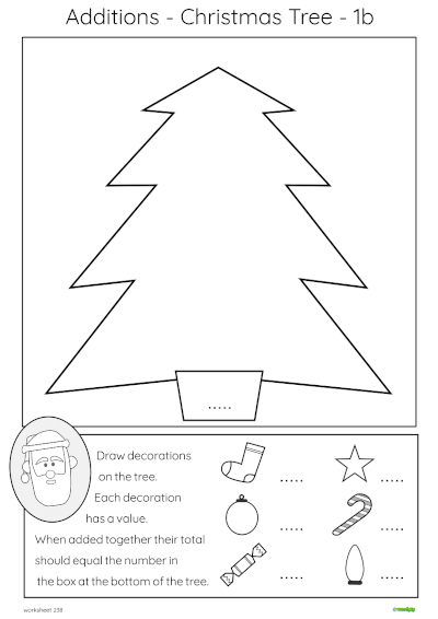 thumbnail of additions Christmas Tree 1b worksheet which has no numbers in the key