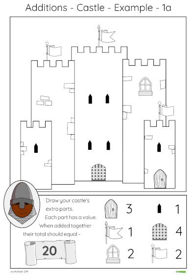 example of a completed additions Castle 1a worksheet