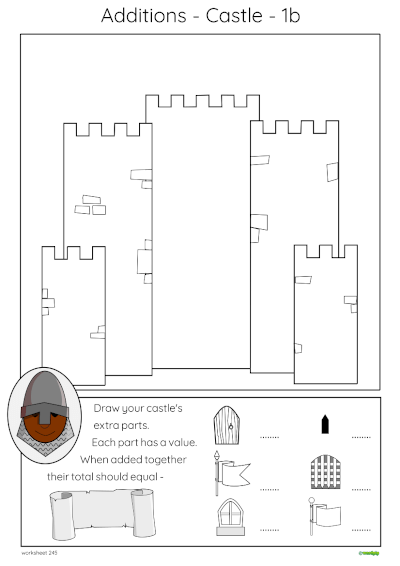 thumbnail of additions Castle 1b worksheet which has no numbers in the key