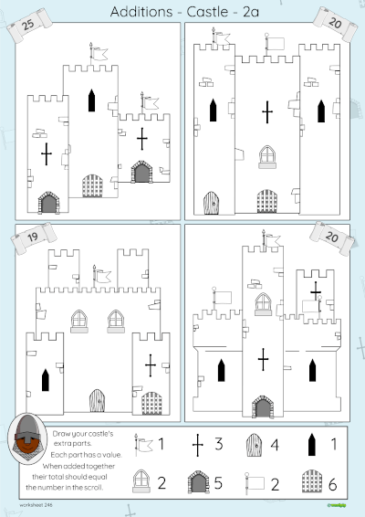 example of a completed additions Castle 2a worksheet