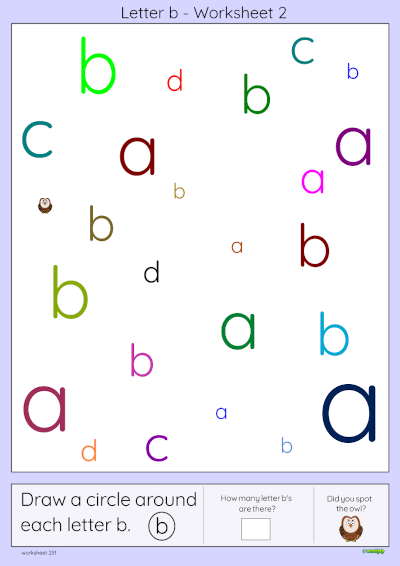 thumbnail image of letter b worksheet 2 - colour version