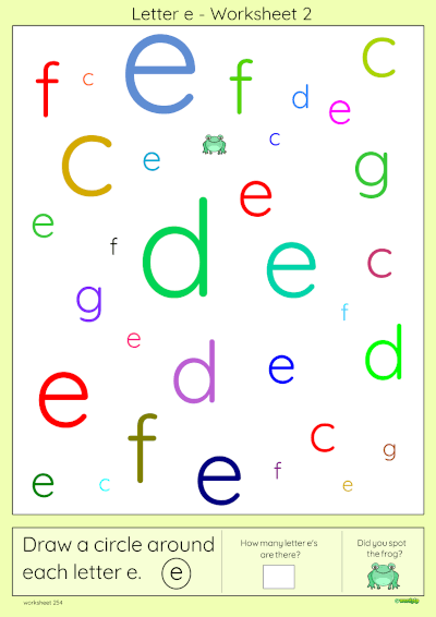thumbnail of worksheet letter e second version in colour