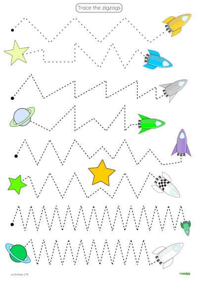 Zigzags rockets. Exercises for children to trace.