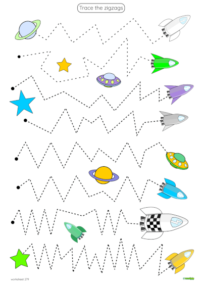 Zigzags in space. Exercises for children to trace.