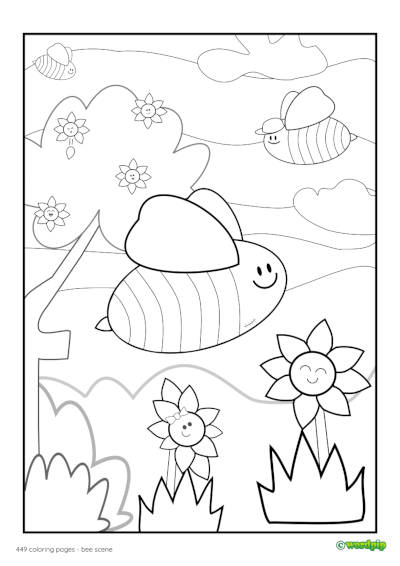 thumbnail of a bee and flowers coloring page