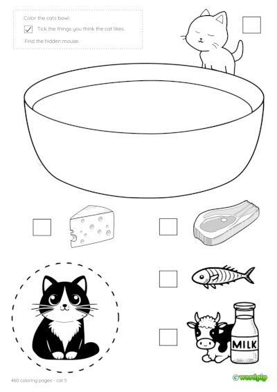 thumbnail image of a cat's bowl coloring page 