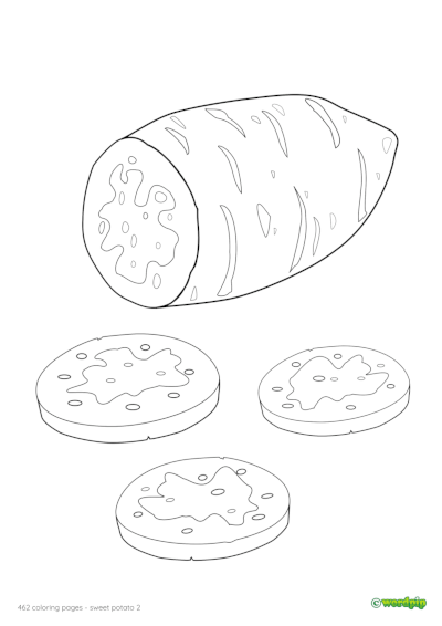 thumbnail of a sweet potato and slices coloring page