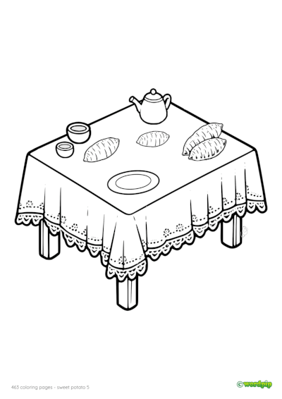 thumbnail of sweet potatoes on the kitchen table coloring page