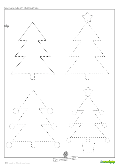 Tracing Christmas trees. Exercises for children to trace.