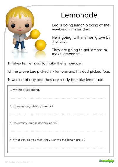 thumbnail of the reading comprehension exercise titled Lemonade 