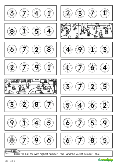 color by higher number ball 3 worksheet