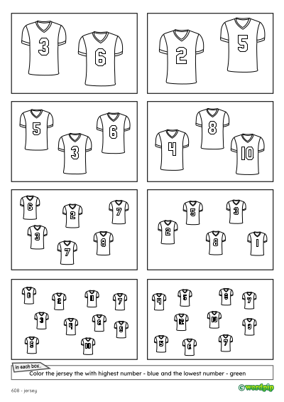 color by higher number football jersey worksheet