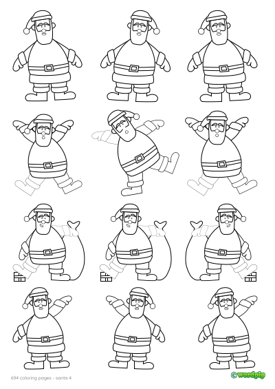 thumbnail image of 4 rows o Santa coloring page