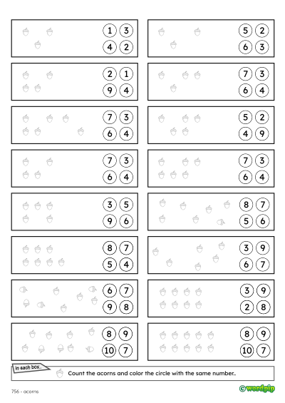 count and color acorns worksheet