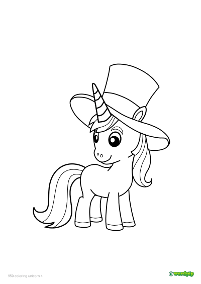 thumbnail image of a unicorn with a hat coloring page