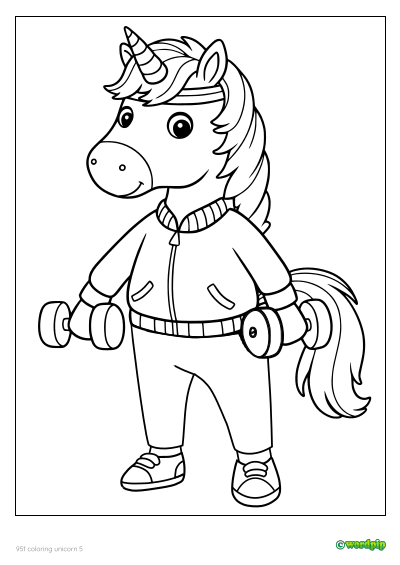 thumbnail image of a sporty unicorn coloring page