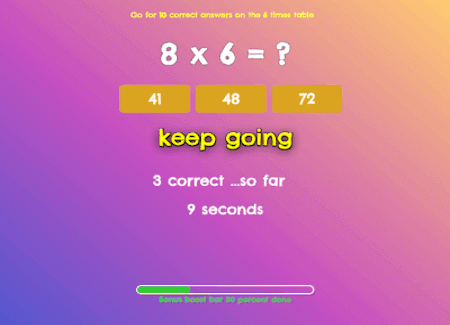 Times table multiplication game screenshot
