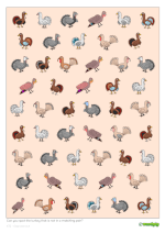 A coloring page with lots of turkeys
