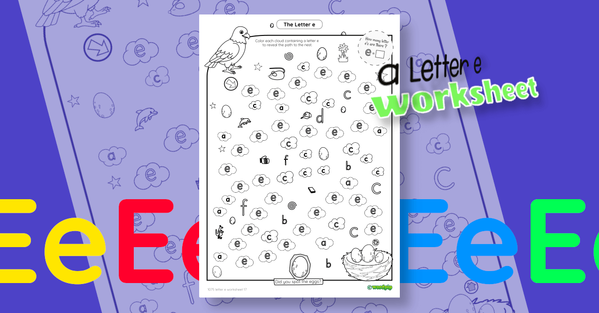 E Flash Worksheet.pdf Letter e Cloud Path Worksheet PDF - Guide the Eagle to the Nest