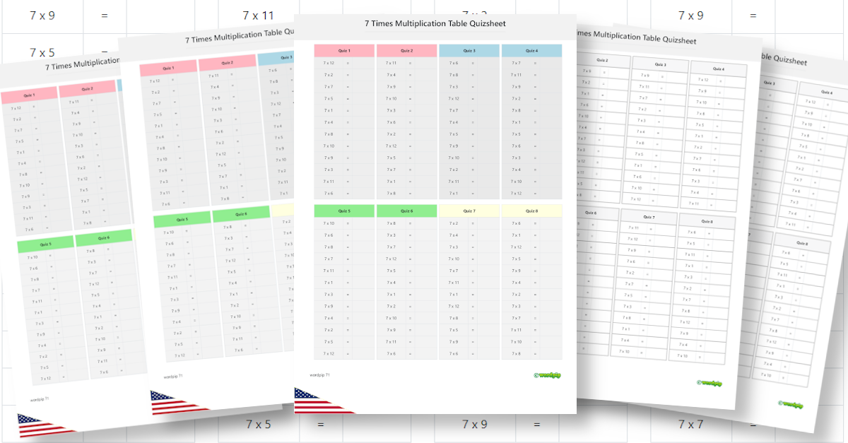 Quiz sheet 7 times multiplication table